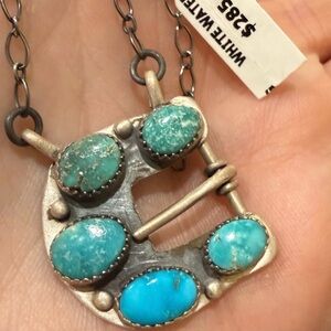 Sterling Silver White Water Turquoise Buckle  Necklace -